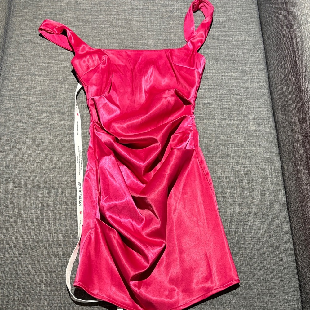 Lucy in the Sky Fuchsia Satin Mini Dress with Wide Straps